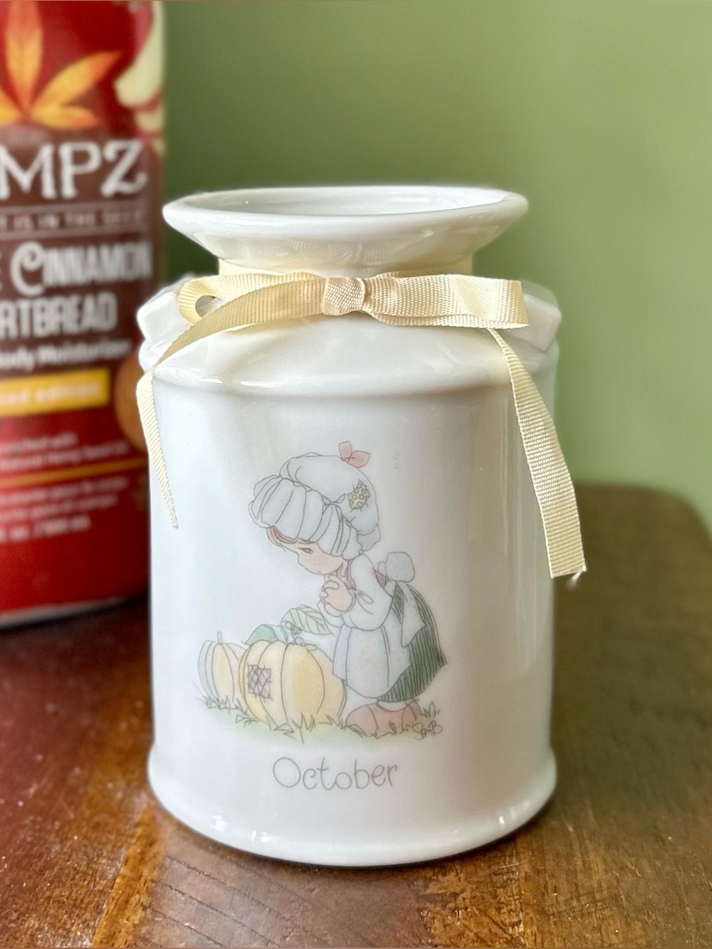 Precious Moments October Porcelain Jar With Handles + Child with Pumpkin